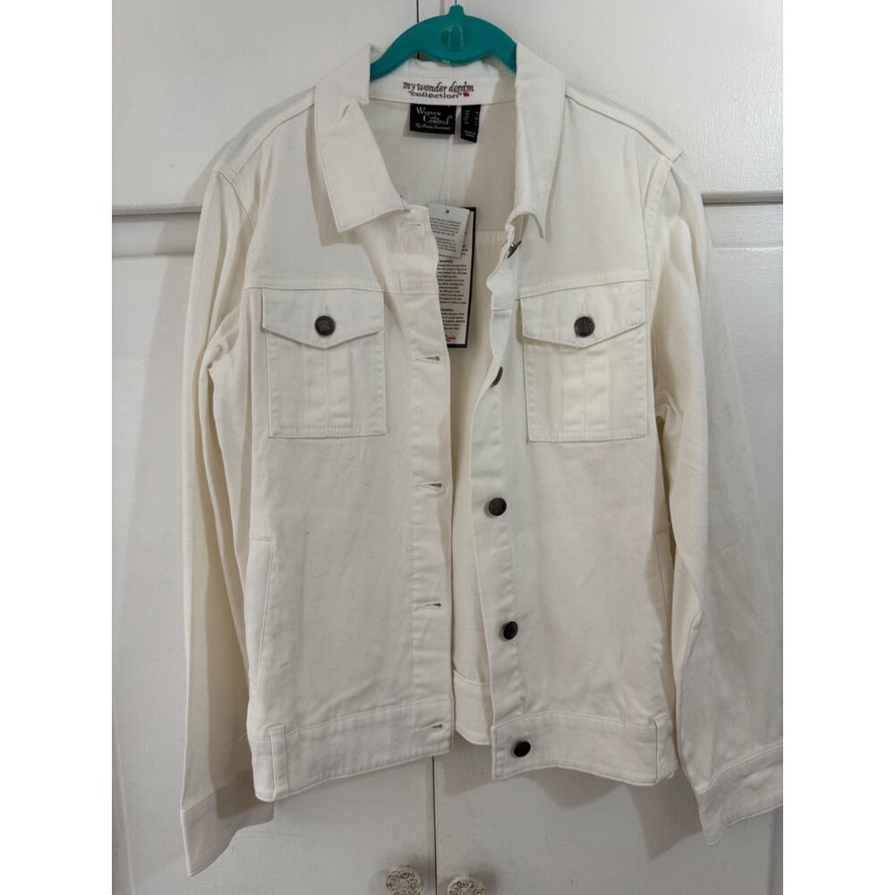 NWT Women With Control My Wonder Denim White Jeans Jacket, Size Medium, Stretch